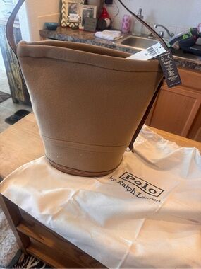Polo by Ralph Lauren Tan and Brown Flannel bell-port sling & Bucket Tote
